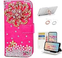 Vista 7 de STENES Bling - Funda tipo cartera compatible con iPod Touch 5 y iPod Touch 6, elegante funda de piel con diseño de lazo hecho a mano en 3D con Negro