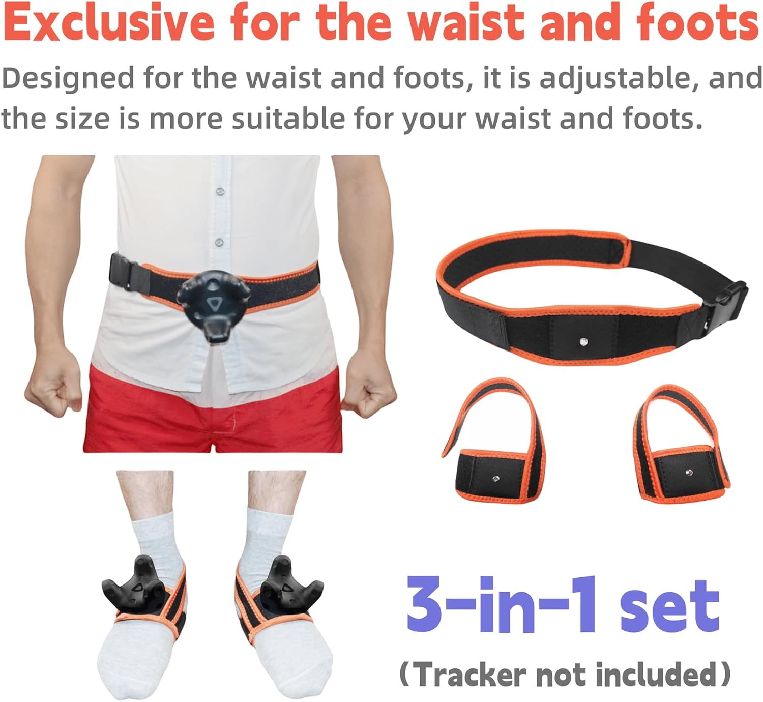VR Tracker Straps Waist+Feets 3 in1(New Model for 2024), for Vive Tracker, Ultimate Tracker, Tundra Tracker –Full Body Tracking Belt in VR Chat, Dance Dash, and Other FBT apps