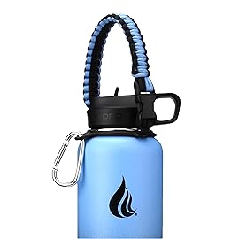 HYDRO CELL Paracord Handle for Wide Mouth Water Bottles - Carrier Strap w/Attachment Ring and Carabiner Accessory. Compatible w/ 64oz, 40oz 32oz, 24oz, 18oz, 14oz Insulated Bottles (Blue/Black)