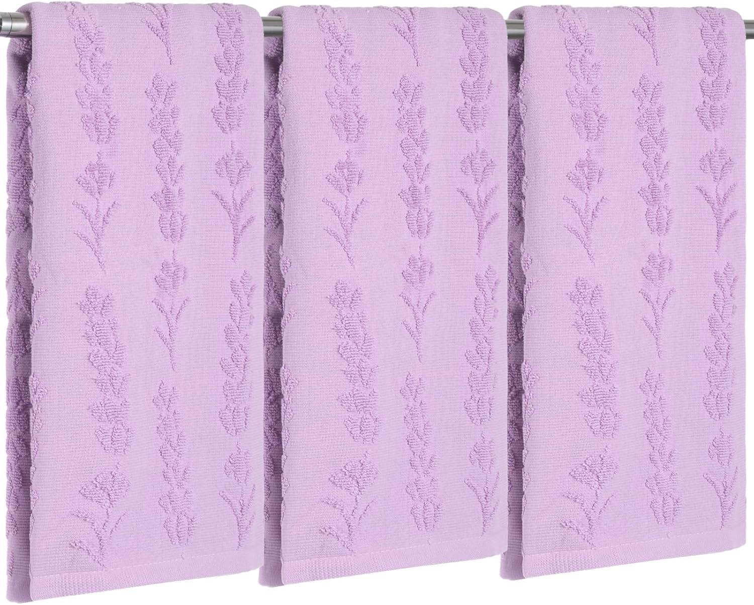 3 PCS Purple Hand Towels for Bathroom 100% Cotton Lavender Jacquard Weave Summer Bathroom Decor 13.8x29.5 Inch Soft Absorbent Spring Summer Decorative Hand Towels for Kitchen Home Hotel Beach