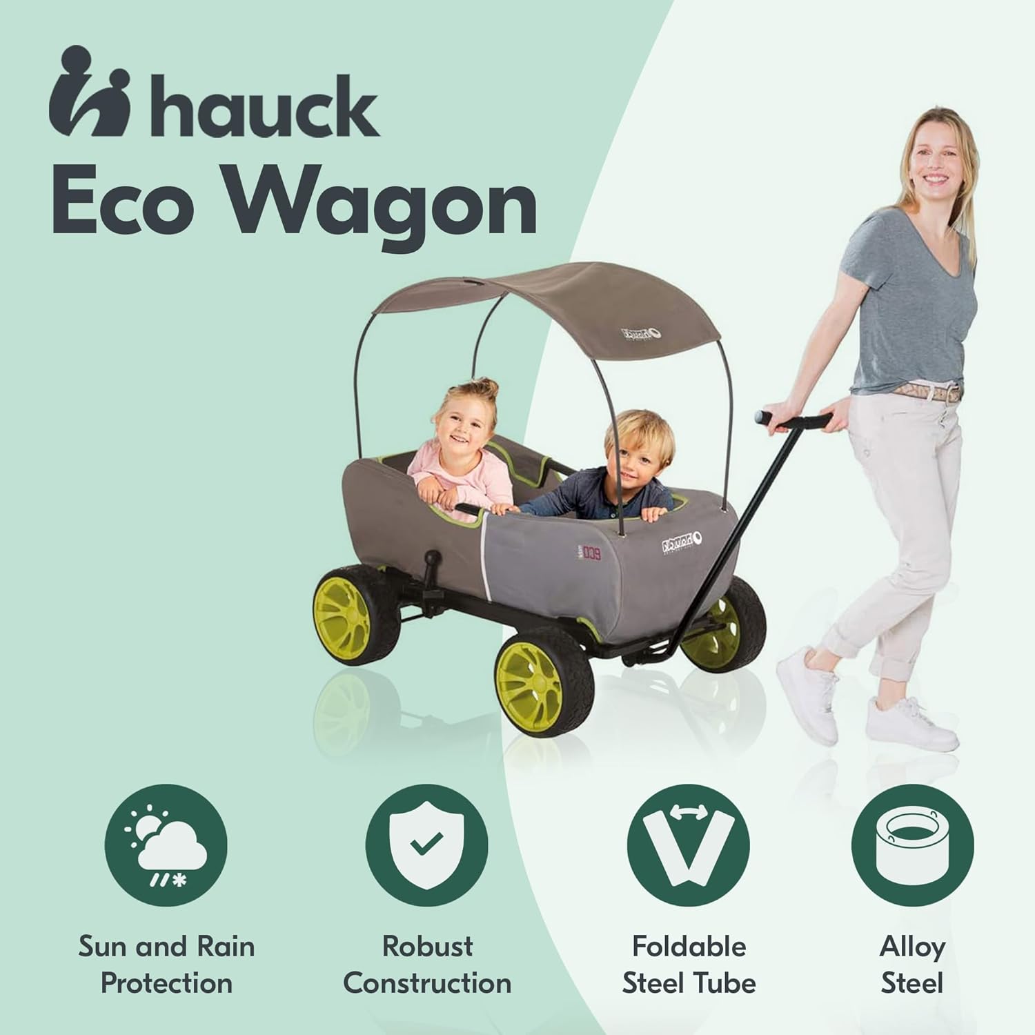 hauck Eco Wagon with Multipurpose Hand Pulled Utility, Steel Tube Framing, and Easy Fold Feature for Kids Pull Along Wagons, Forest Green