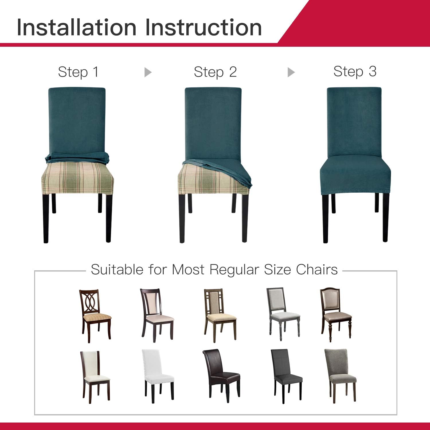 maxmill 4 Pcs Velvet Dining Chair Slipcovers, Stretch Chair Covers, Soft Thick Parson Chair Slipcover, Removable Washable Chair Seat Protector Cover for Home Party Hotel Wedding Ceremony, Deep Teal
