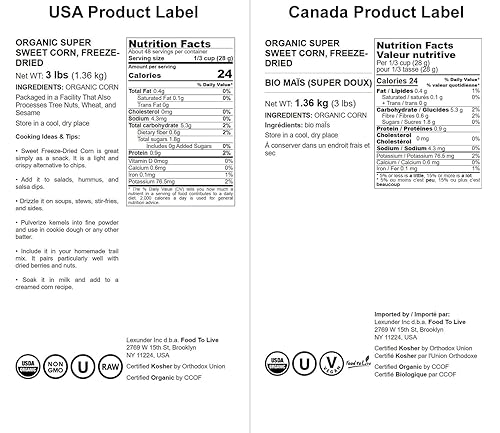 Miniatura 8 de Maíz orgánico súper dulce, 4 onzas, granos liofilizados, sin OMG, Kosher, crudo, aperitivo saludable, a granel, cultivado en los Estados Unidos