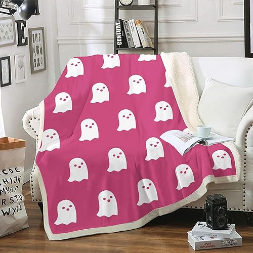 Miniatura 6 de Manta de fantasma rosa viral de Halloween, manta de fantasma, magdalenas y cachemira, bonita manta de fantasma, manta de fantasma rosa y blanco,