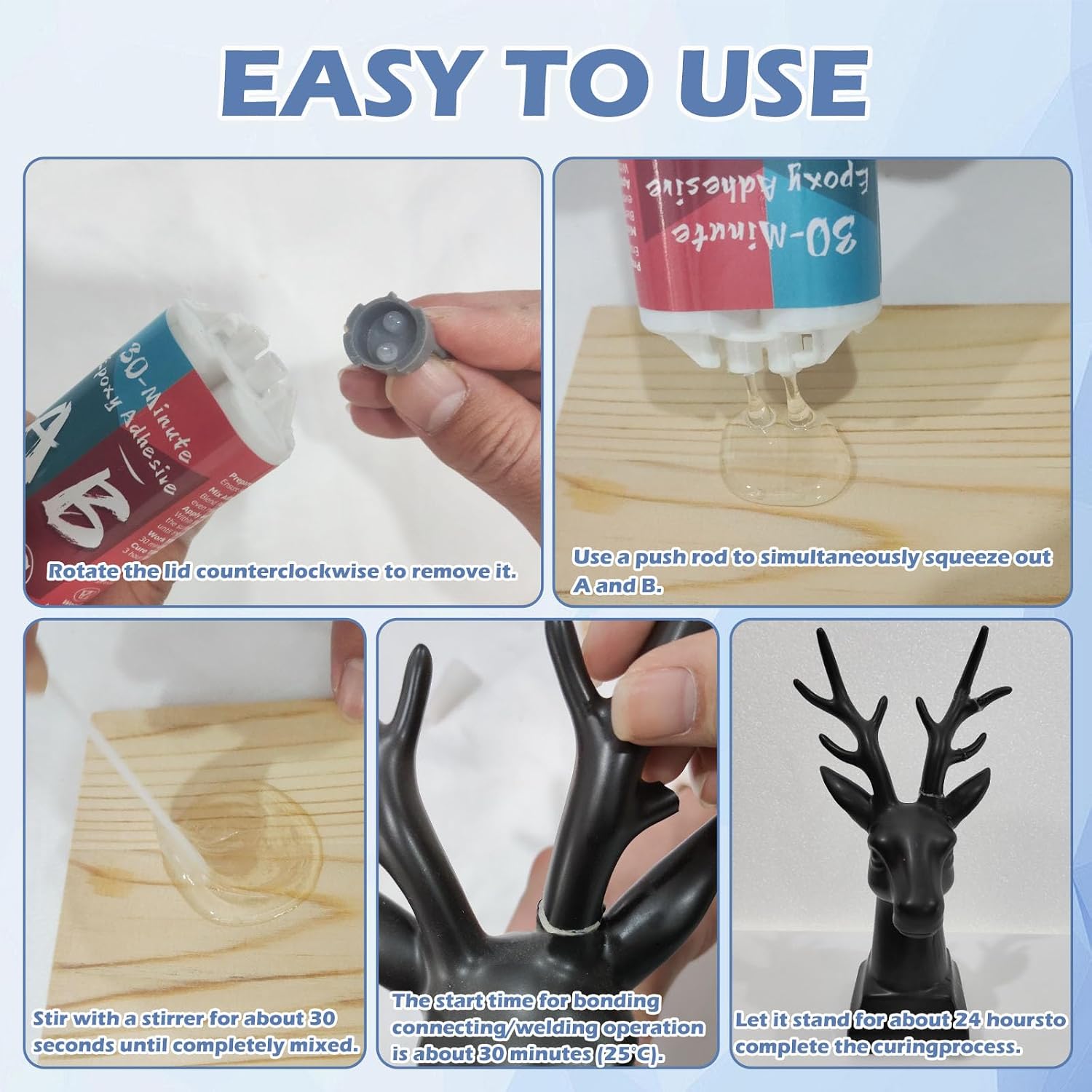 30 Minute Epoxy Glue 5.29oz, Tough Durable Clear Epoxi Adhesives Fast Repair, 2 Part Epoxy Glue Quick Cure Clear for Metal, Wood, Plastic, Glass, Cerami