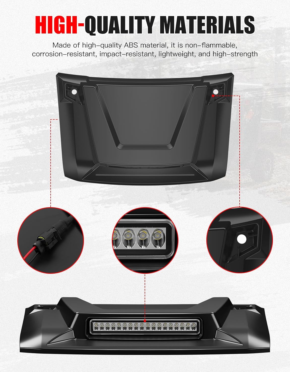 Hood Scoop with LED Spotlight Fit for Polaris Ranger XP 1000 2018-2024, Durable Sport Front Turbo Hood Cover with Bright Auxiliary Lights for Ranger 1000 XP Crew 2018-2024 Accessories