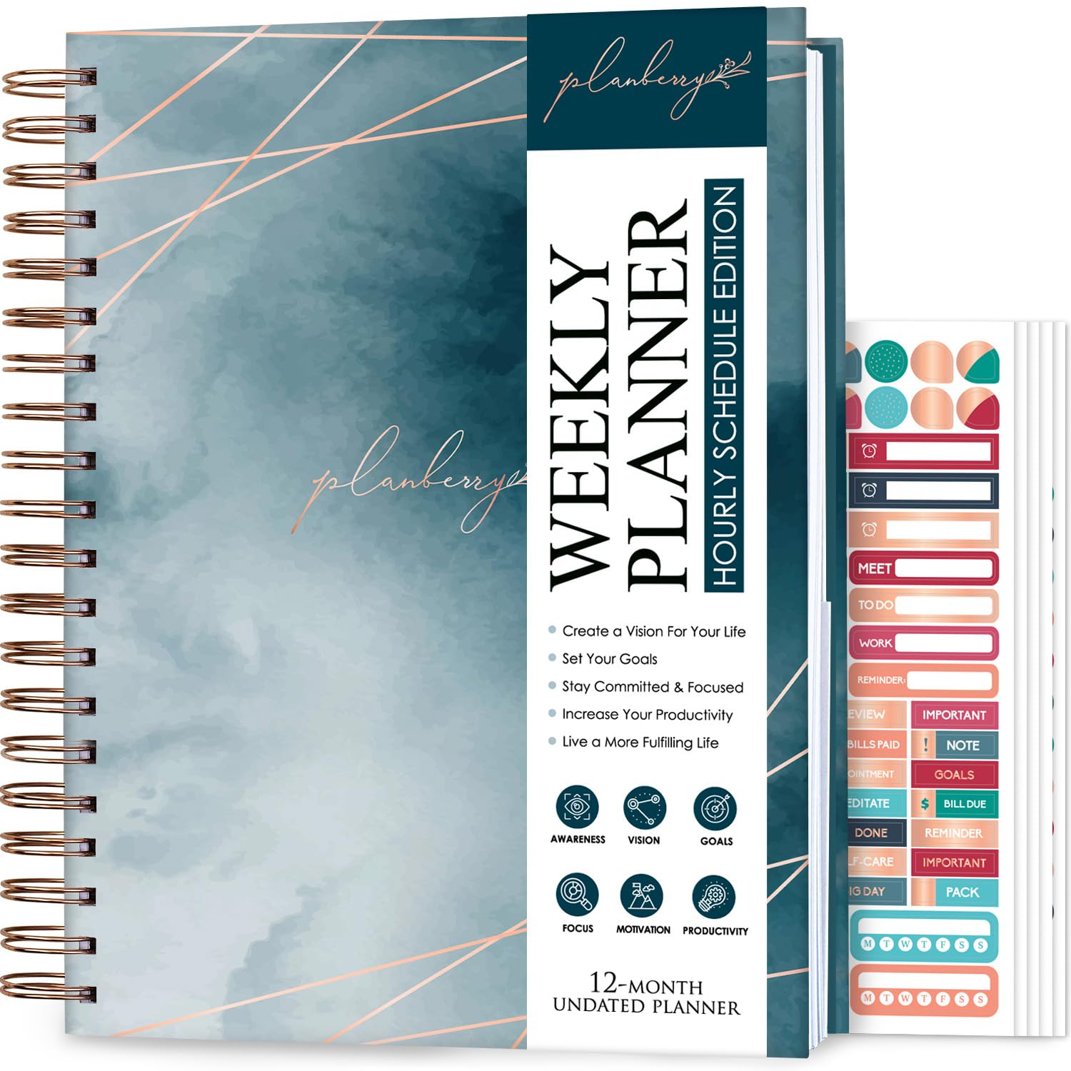 PLANBERRY Large Hourly Schedule Planner Premium, Undated Hourly Schedule & Budget Organizer for Time Management