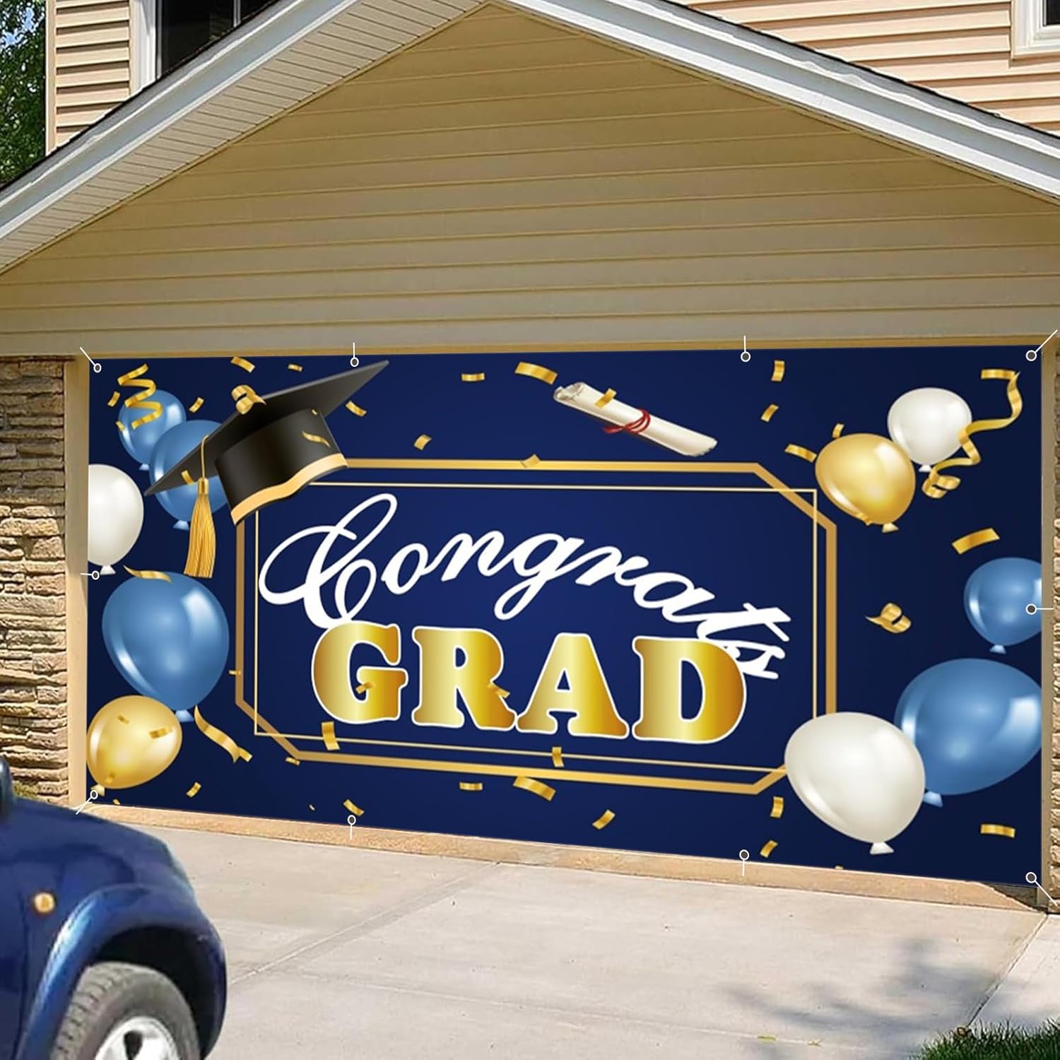 Graduation Garage Door Banner 7x16ft Class of 2026 Graduation Backdrop Congrats Grad Banner Navy Blue Graduation Decorations Congratulate Graduation Prom Party Backdrops Background Garage Door Cover