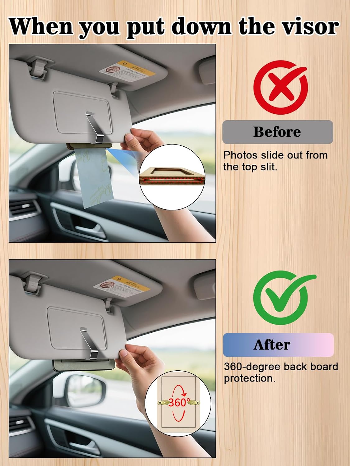 YM E-Bright Car Picture Holder, 1Pack Car Visor Photo Clip with Acrylic Protective Cover Sun Visor Photo Holder Car Visor Accessories Gift for Family, Friends, Couple - Heart image 3