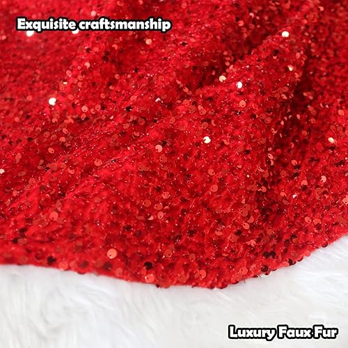 Miniatura 10 de Falda de árbol de Navidad de 48 pulgadas, lentejuelas azules brillantes con piel sintética para árbol de Navidad grande de 5 a 7 pies, decoración de