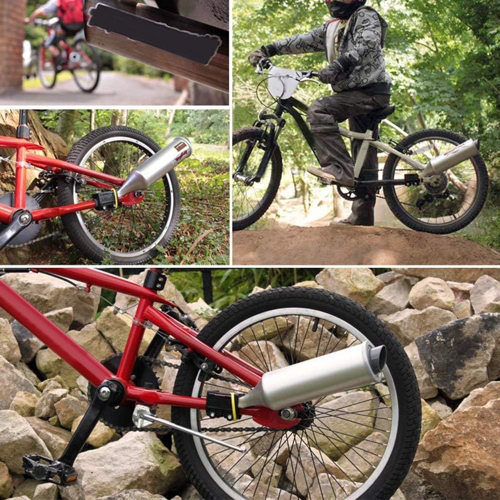 Regun Tubo de Turbina de Bicicleta, Sistema de Escape de Bicicleta con Kit de Tarjeta de Producción de Audio para 16-22 Pulgadas, Plata, Plástico, 1 Unidad