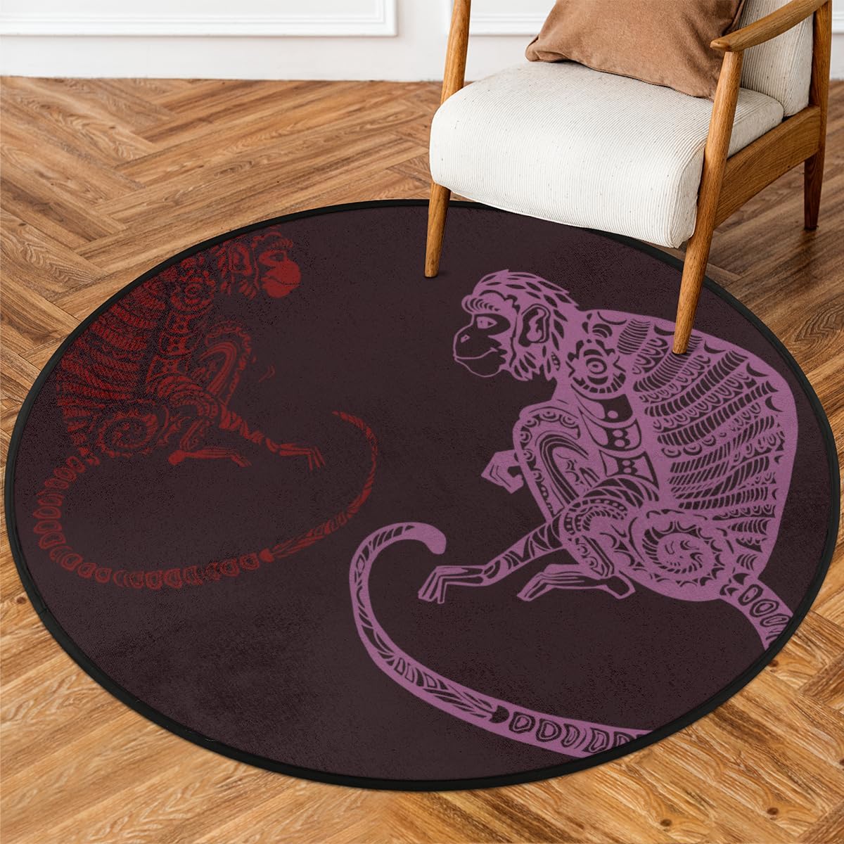 Tavisto 3 Ft Monkey Round Desk Chair Mat Non-Slip Soft Desk Floor Mat Washable Floor Mat for Office Living Room Bedrooms Laundry Room Foyer Doorway