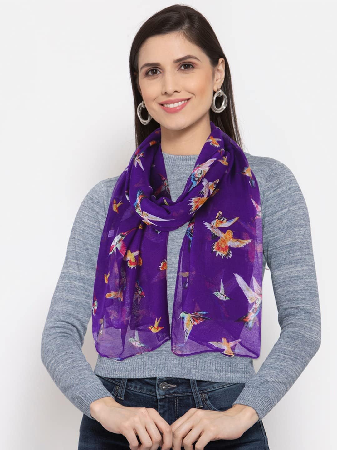 GERINLY Scarfs for Women Lightweight Floral Birds Print Cotton Scarves and Wraps for Spring Shawl Boho Scarf - Image 3