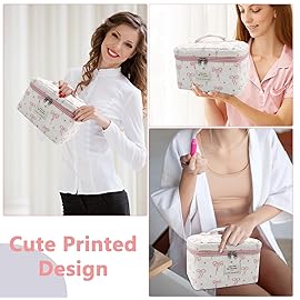 Large Makeup Bag, Cute Cosmetic Bag for Women Girls, Floral Coquette Aesthetic Toiletry Bag, Travel Make Up Organizer Bag (Pink Small Butterfly)