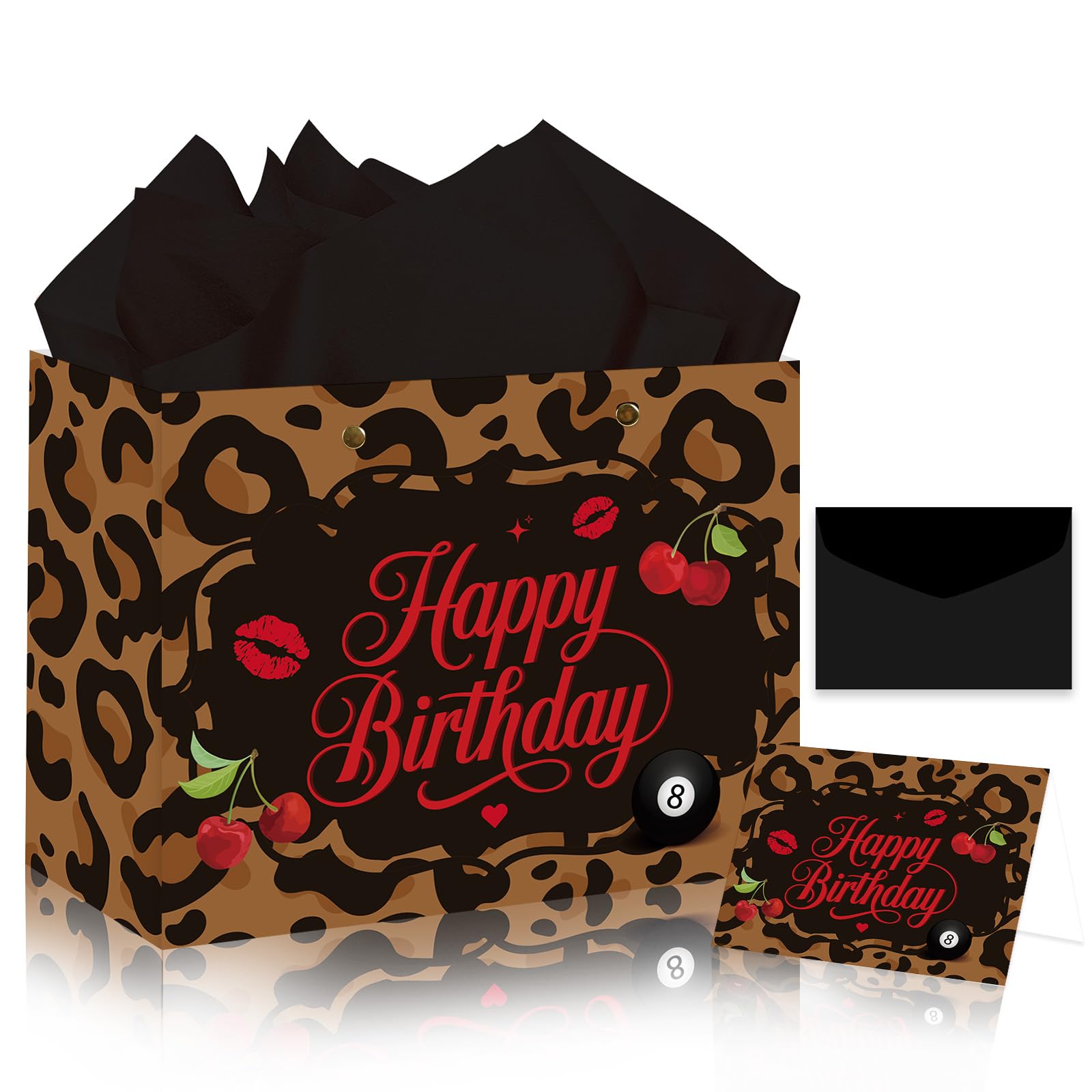 Cheetah Cherry Birthday Gift Bags - Cherry Leopard Wrap Bag for Women Gifts