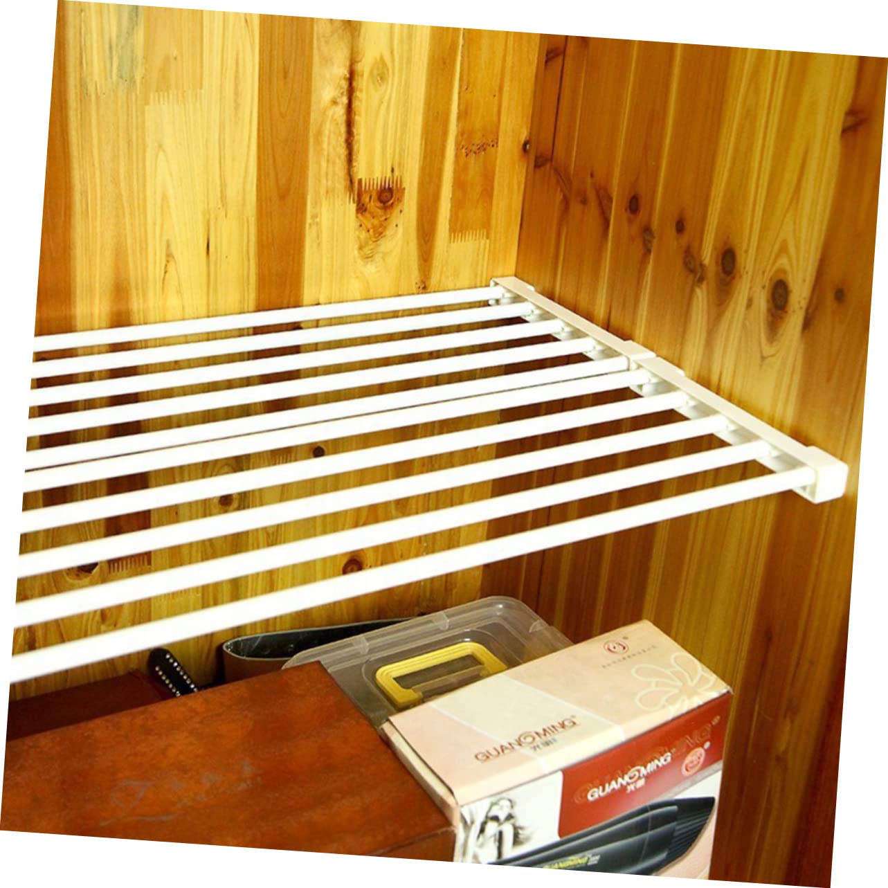 Uonlytech Retractable Storage Rack Shelf for Closet and Wardrobe No Drill Installation and Space-saving Organizer for Shoes and Clothes White