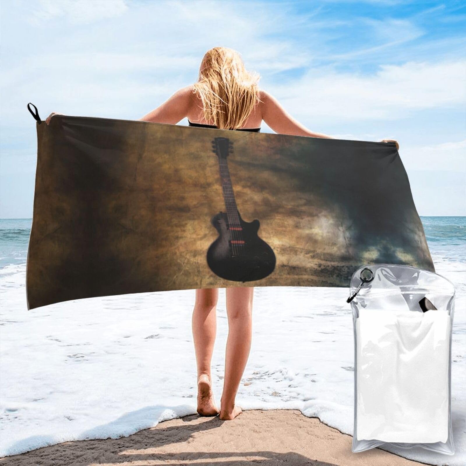 WYCZHY Musical Guitar Print Beach Towel Soft Quick Dry For Spa Pool Gym Vacation Travelers Women Men Adults Sauna Gift