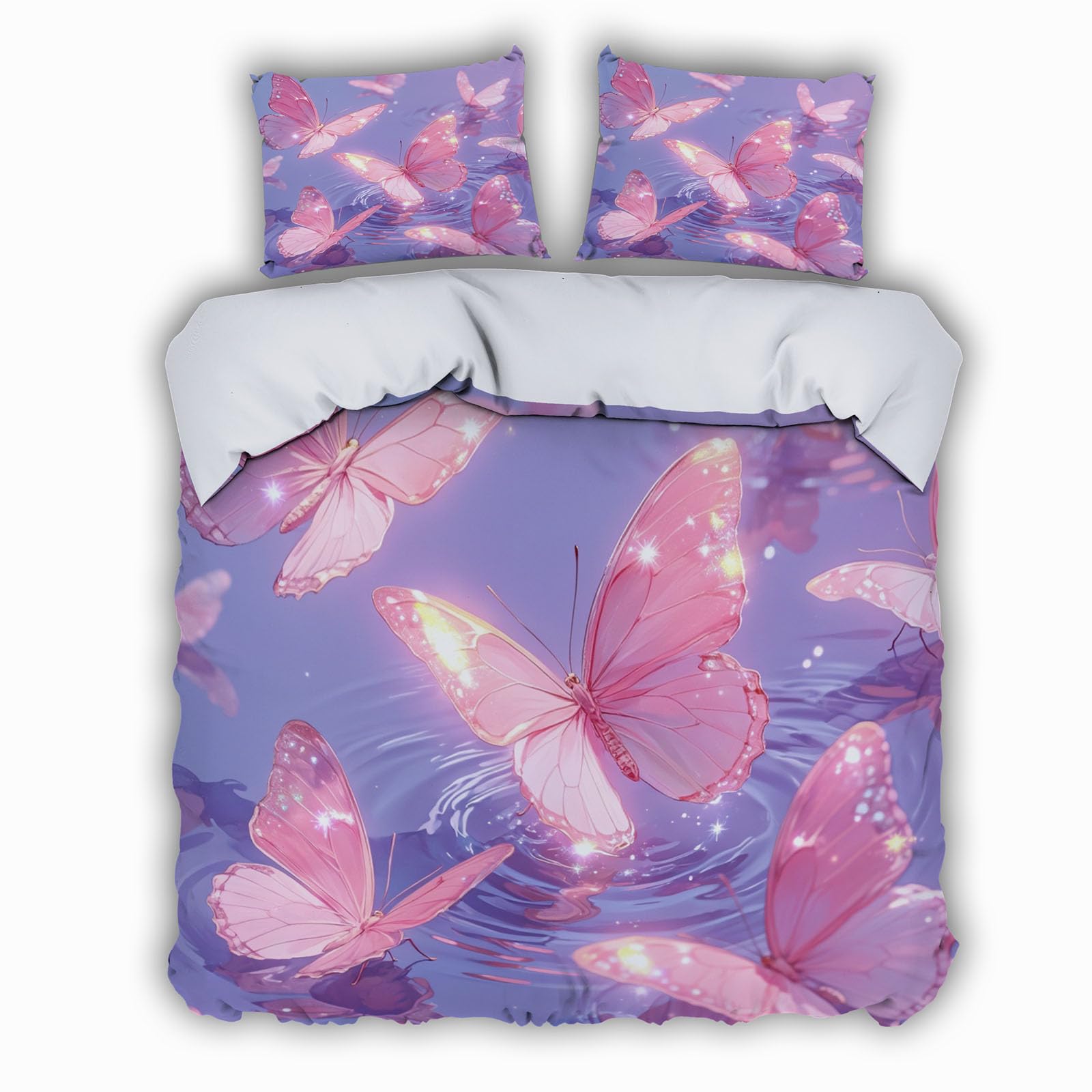 Housse de Couette 220x240 Papillon 3D Parure de Lit 2 Personnes en Microfibre avec Taies d'Oreiller