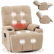 FLEXISPOT Recliner Chair Swivel Rocking Chair with Massage & Heat, Electric Recliner Armchair for Elderly, 270  Swivel Sofa with Oversized Padded Seat, USB Charging, Side Pockets XR7 CURVE Cream