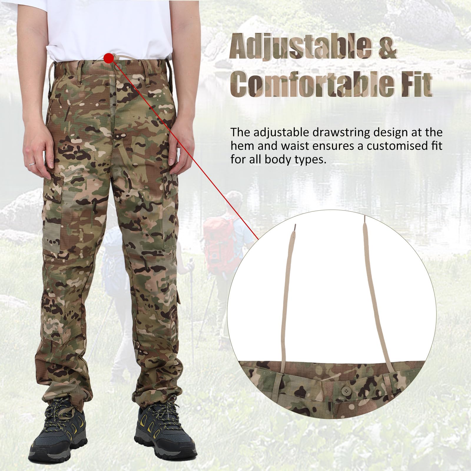BWBIKE Pantalon Cargo Tactique Homme - Camouflage Militaire Résistant aux Déchirures - Pantalon de Combat Imperméable - Outdoor, Randonnée, Chasse, Trekking & Quotidien