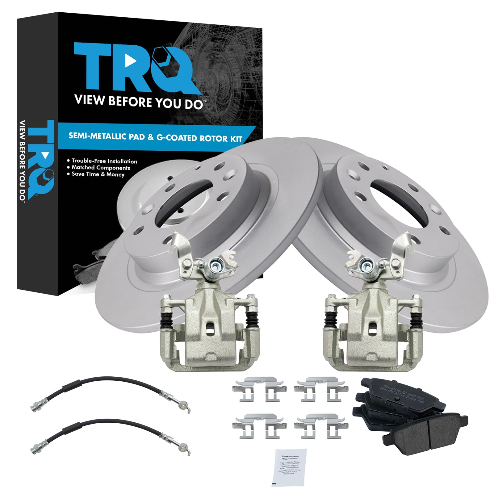 TRQ Rear Brake Pad &amp; Rotor Kit Semi-Metallic Premium G-Coated Compatible with 2009-2013 Mazda 6