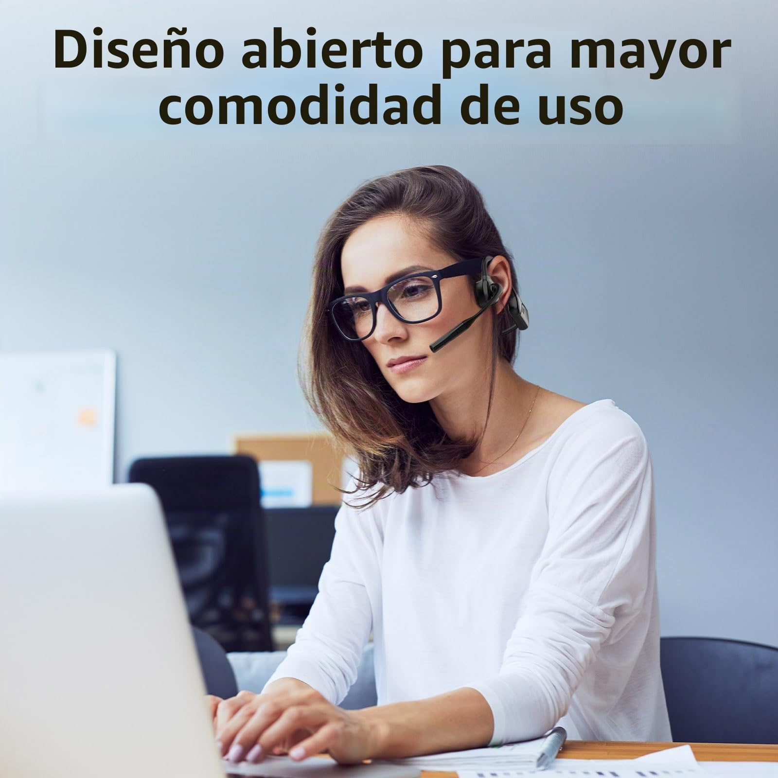 LK02 - Auriculares Bluetooth de oreja abierta con micrófono, cancelación de ruido inalámbricos con botón de silencio, compatibles con aptX/aptX-LL/aptX-HD, diseñados para reuniones, oficina en casa