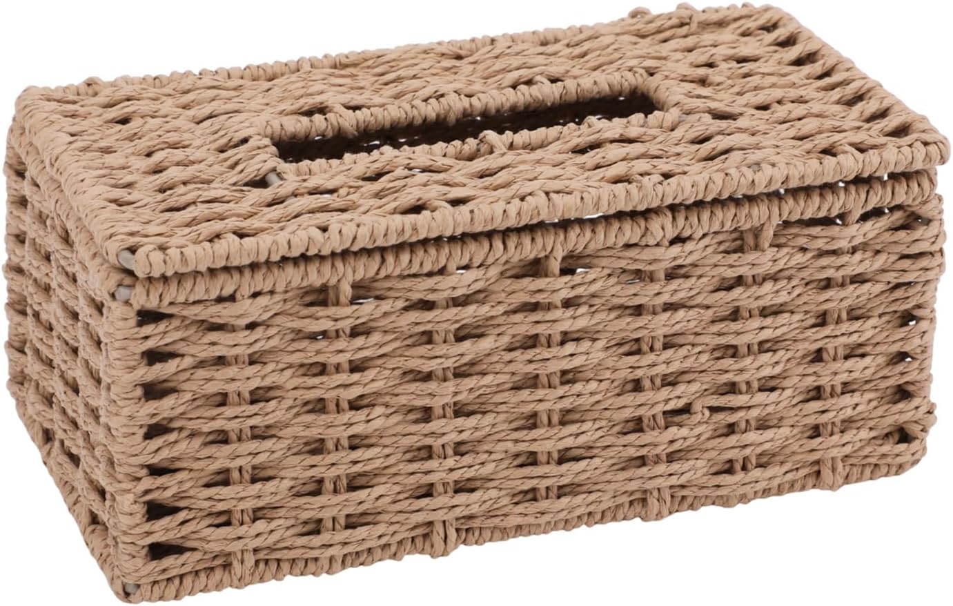 Woven Paper Box, Tissue Box Cover Rectangular, Vintage Napkin Storage Basket with Flip-Open Top, Boho Decorative Woven Facial Tissue Holder for Bathroom, Kitchen, Living Room, Bedroom(Camel)