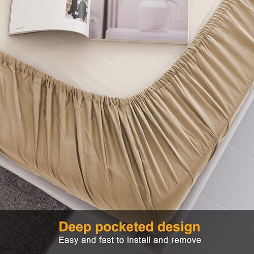 Miniatura 23 de Sábana bajera ajustable individual XL para dormitorio universitario, sábanas 100% algodón egipcio, sábanas bajeras de lujo con bolsillo profundo