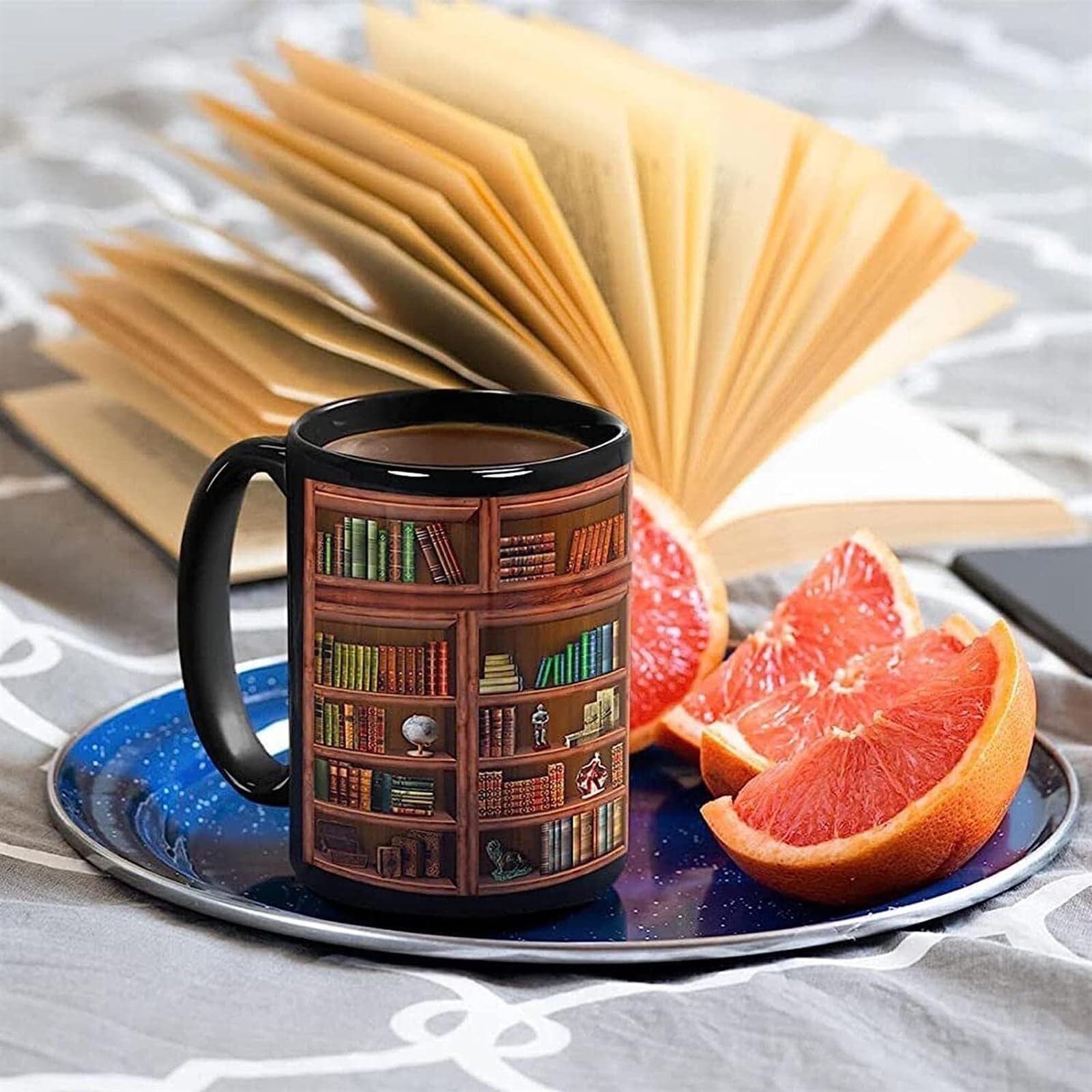 KanDuo Personalisierte Kaffeetasse, Keramik-Trinkbecher, Keramik-Wassertasse, Kaffeetasse, Buch-Kaffeetasse – lustige Keramik-Buchclub-Tasse, 430 ml, beidseitig Bedruckte Bücherregal-Tasse f