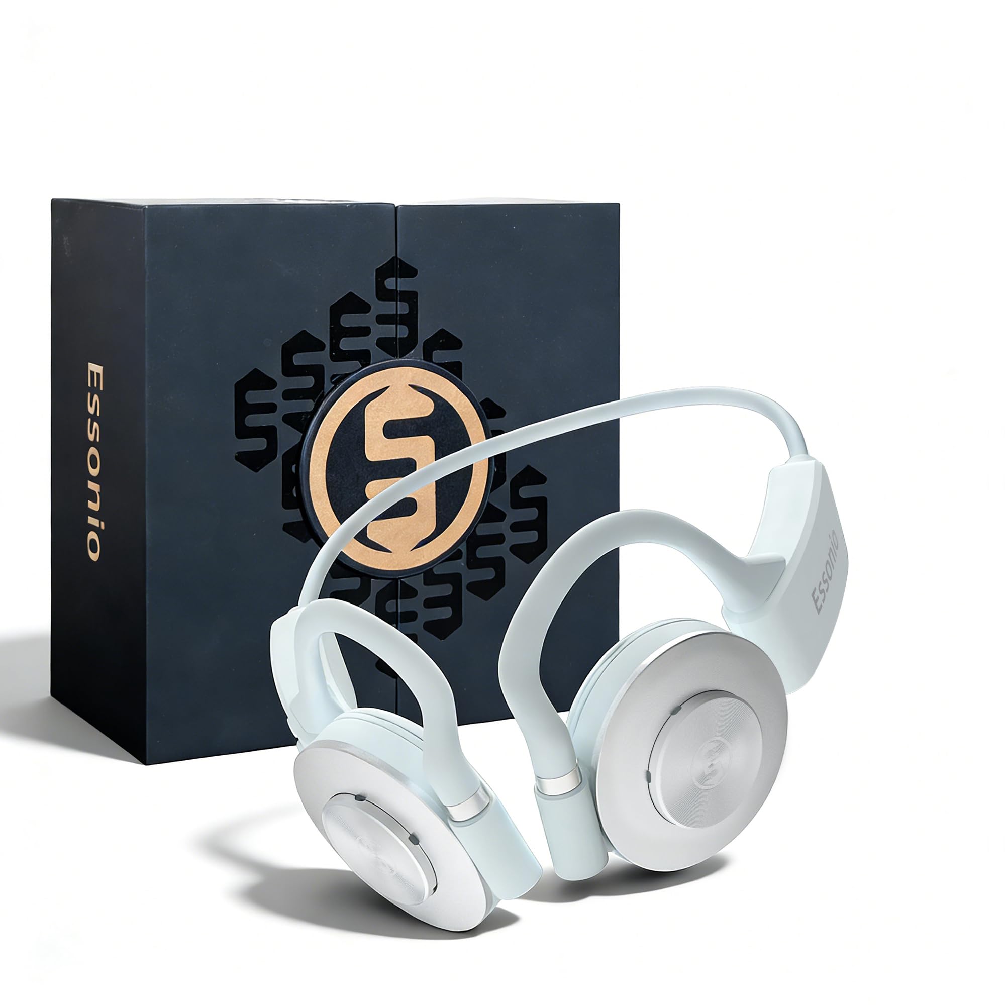 Photo 1 of Essonio Open Ear Headphones - Ultra Deep Bass Wireless Bluetooth Air Conduction Headphones 3-Level Deep Bass Ultra-Wideband ANC 20H Play Multi-Point Connect Clear Call White