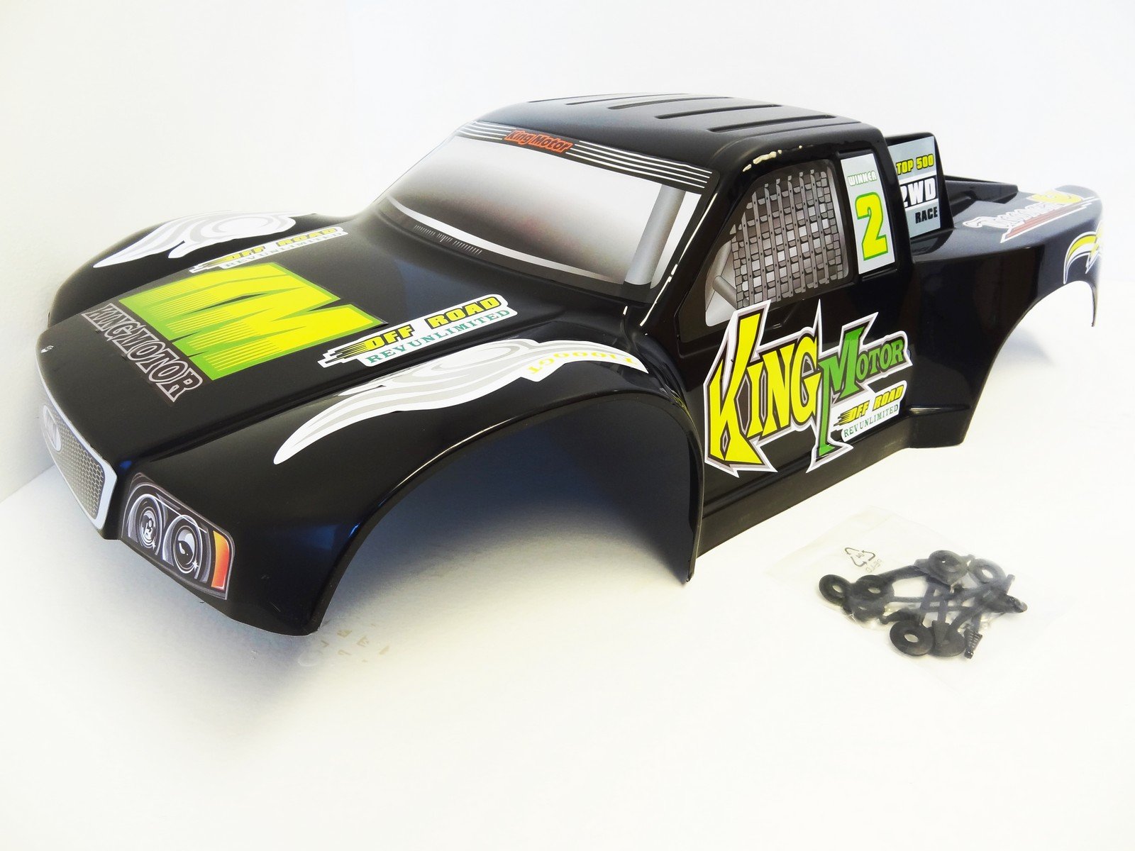 King Motor Short Course Truck Body T1000 GT (PC Material) (black/green) Fits HPI 5T, 5SC and King Mo