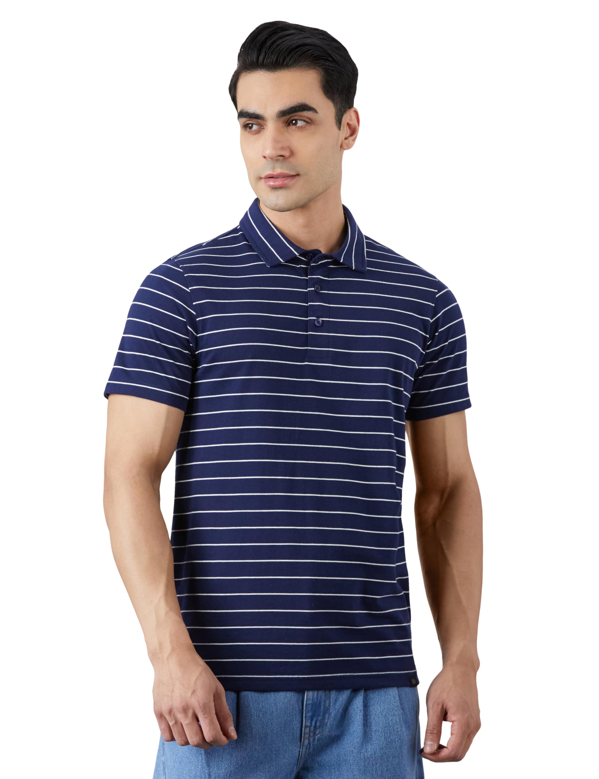 Men's Cotton Rich Striper Polo Collar Striped Tshirts | Half Sleeves-Regular Fit (Available in Plus Sizes)