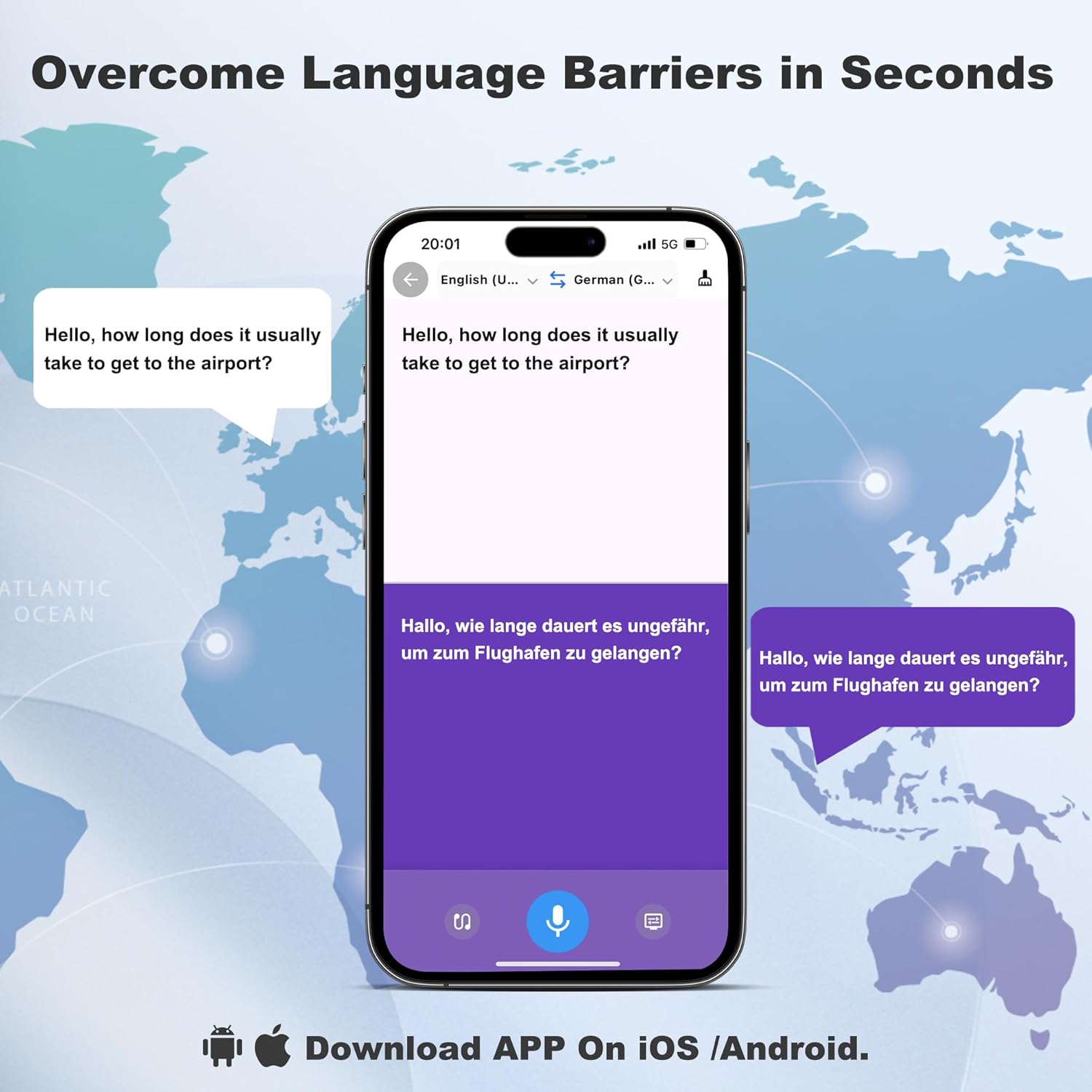 Smartphone screen displaying translation app