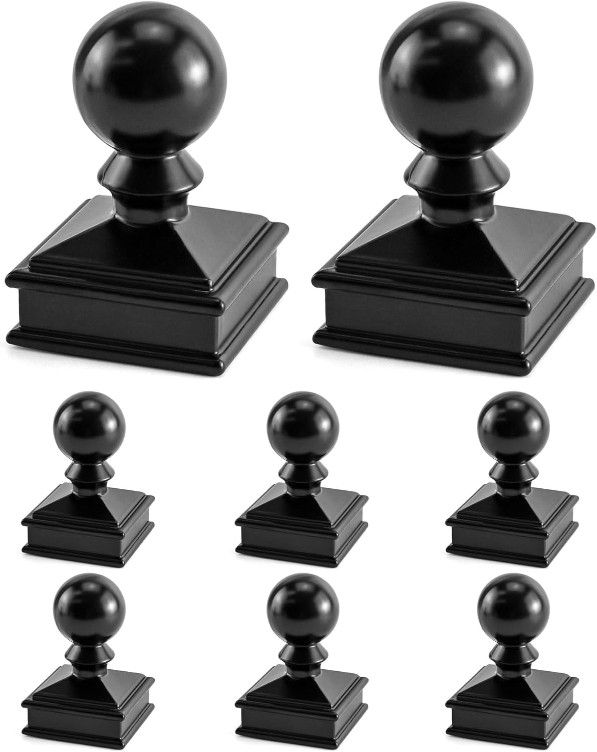 QWORK Fence Post Cap, 8 Pack 2" x 2" Decorative Piling Metal Caps with Top Ball, Black