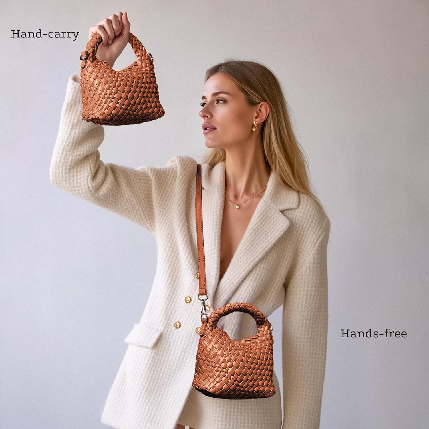 Small Woven Crossbody Bag for Women,y2k bag, woven purse Leather handbag mini Hobo (brown) gifts for girl - Image 4