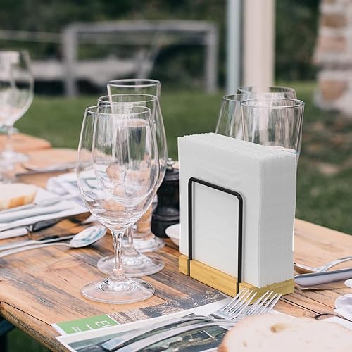 Vista 139 de Wican Bandeja para toallas de invitados para baño, soporte de servilletas de roble y hierro para tocador, mesa de comedor, cesta de madera