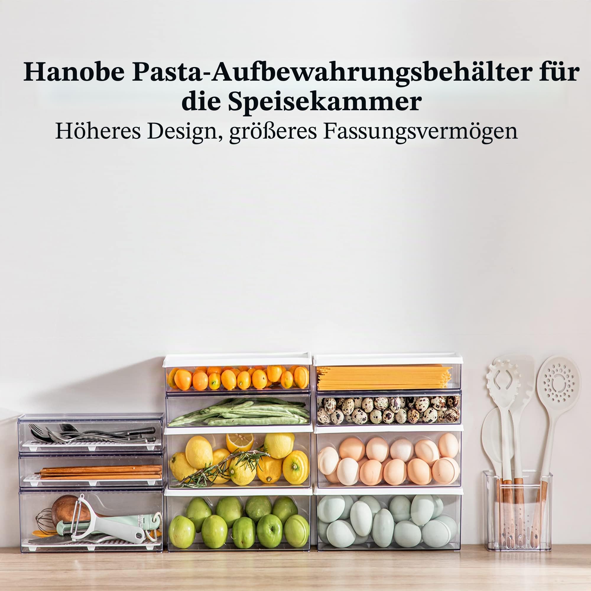 Hanobe Teigbehälter für Speisekammer, Spaghetti Nudel Lasagne Kanister, 2-Pcs klare rechteckige Kanister mit Verschlussdeckeln, Plastiknahrungsmittelbehälter für Kühlschrank Küchenschrank