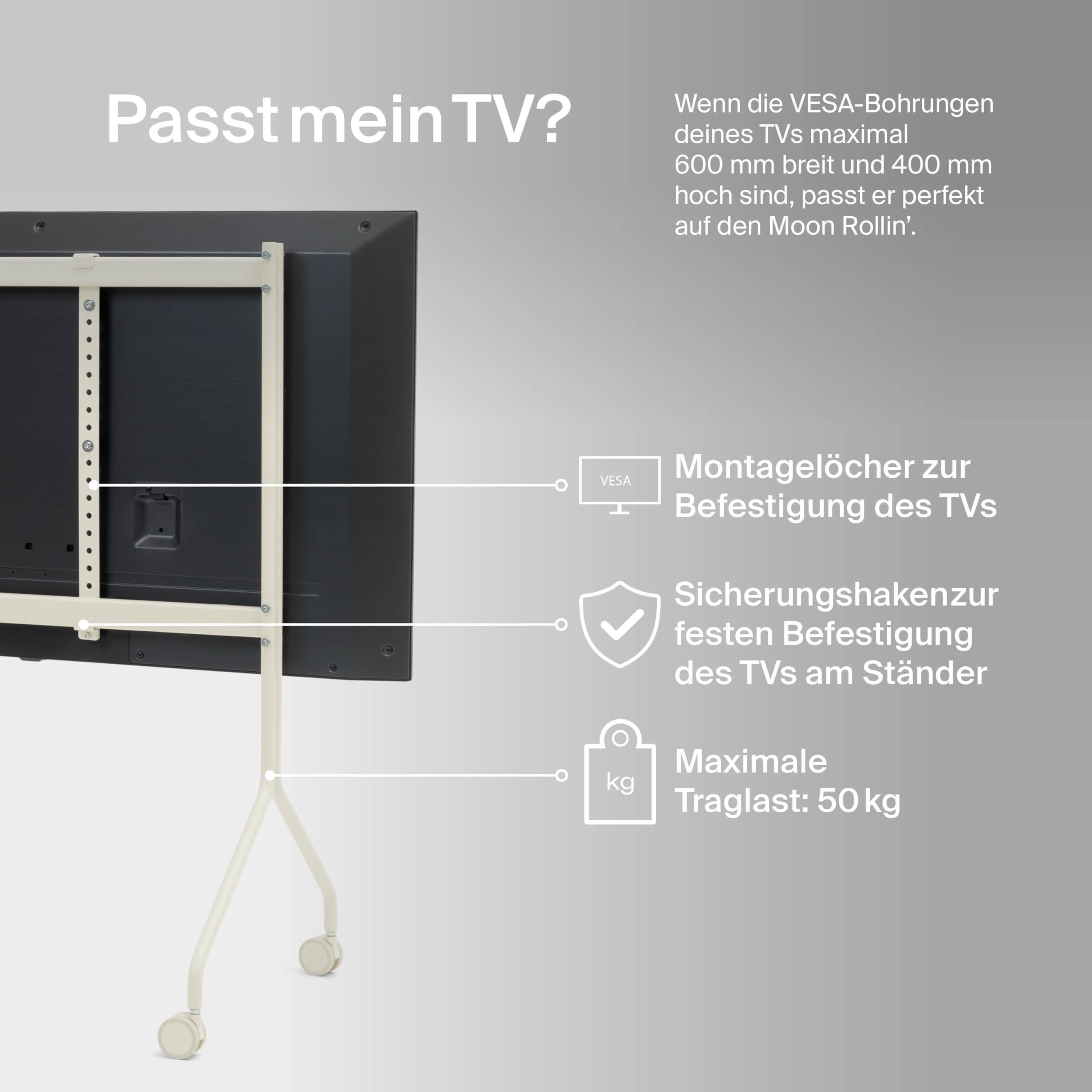 Pedestal Moon Rollin' | Mueble TV con Ruedas | Muebles TV Salon | Soporte Pie TV de Diseño Danés | Soporte TV Giratorio | Mueble Television de Moda (Beige) | Soporte de TV con ruedas, carrito de TV, soporte de TV con ruedas, elevador de TV para sala de es
