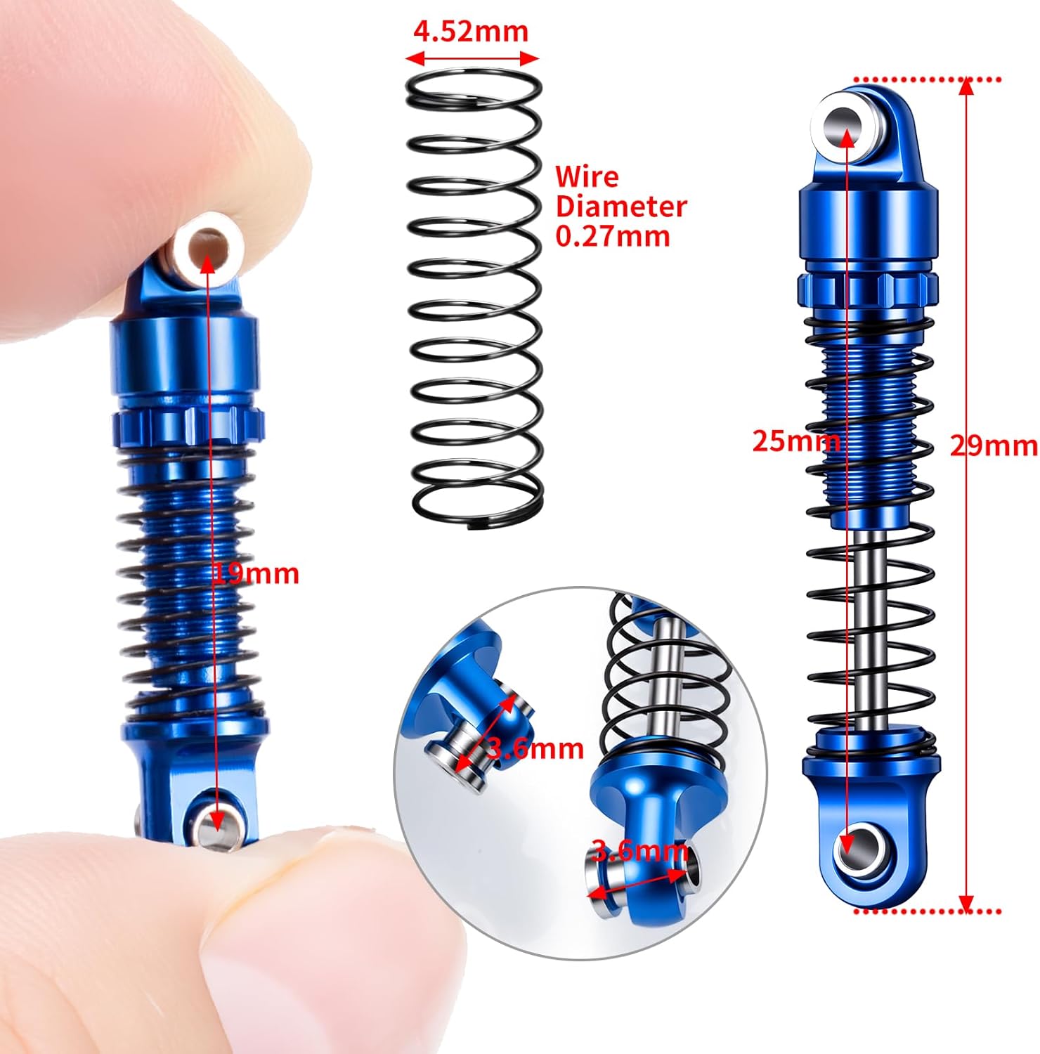 RCLIONS Aluminum RC Car Shocks 25mm Extend Shock Absorber for AXIAL SCX30 K10 JLU 1/30th RC Crawler Car Upgrade Parts (Blue)
