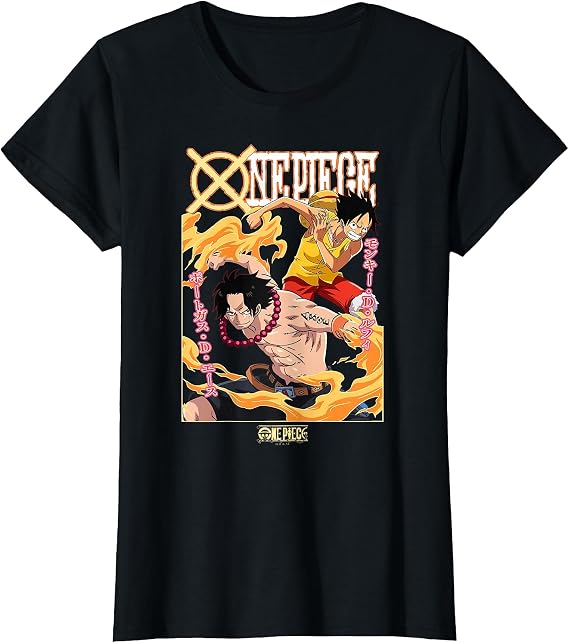 One Piece Anime Ace And Luffy Team Up Kanji T-Shirt