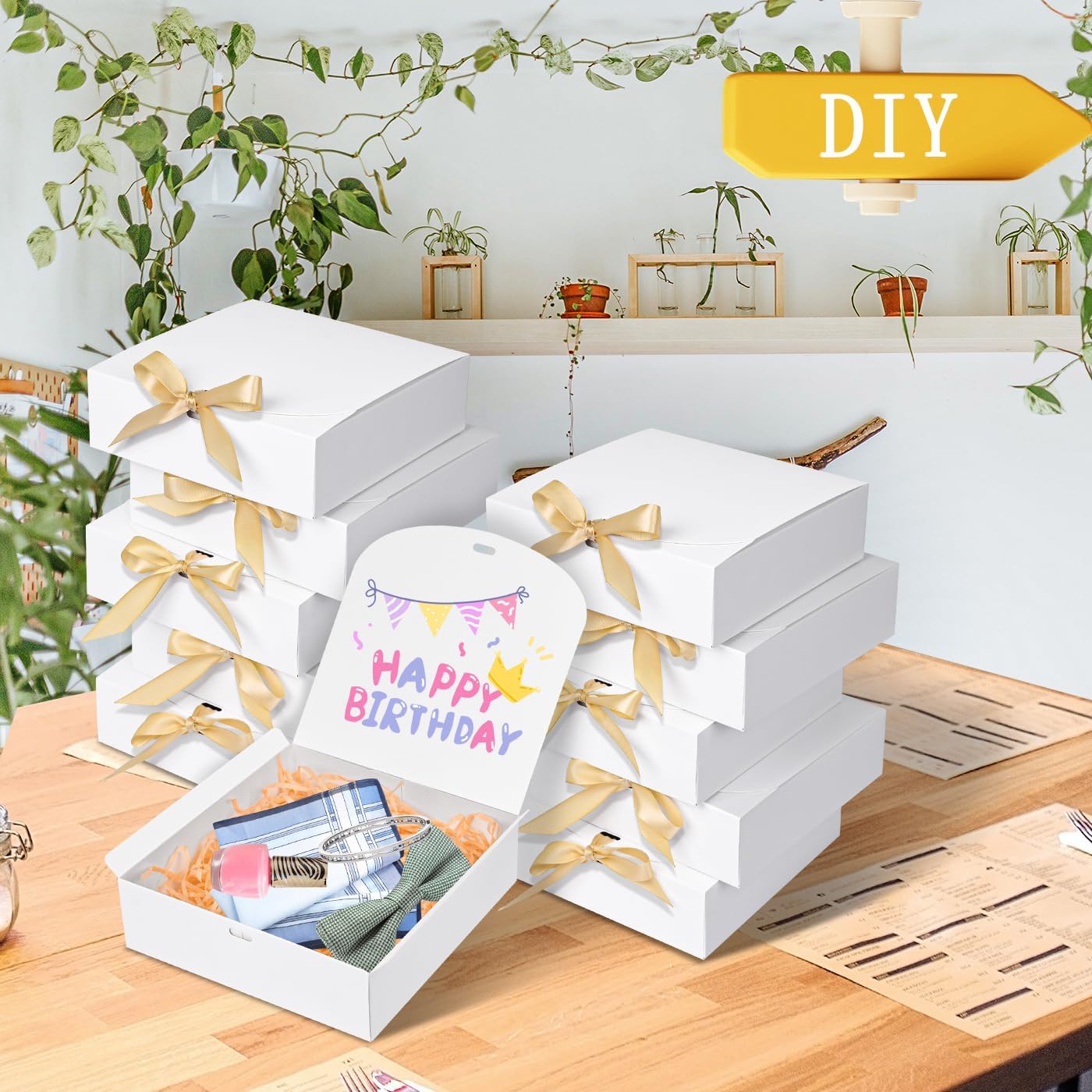 10pack Gift Boxes with Lids, 6.5''x6.5''x2'' White Gift Boxes For Presents, Paper Boxes Gift Boxes with Ribbon for Birthday Wedding Party Chocolate Candy