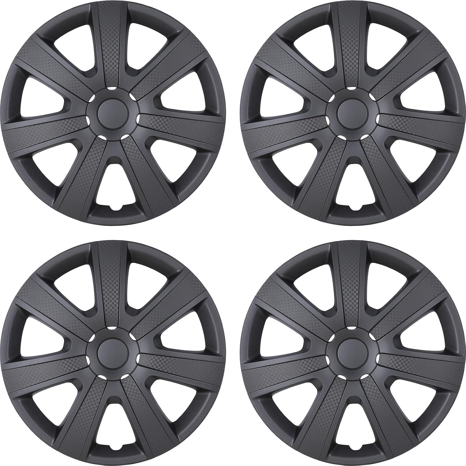 WOLFSTORM 15 Inch Wheel Hubcaps Cover,Snap-on Fashion Shape Replacement Rim Cover Hubcaps,Car SUV Wheel Hub Accessories, 4-Pack(Matte Black Texture)