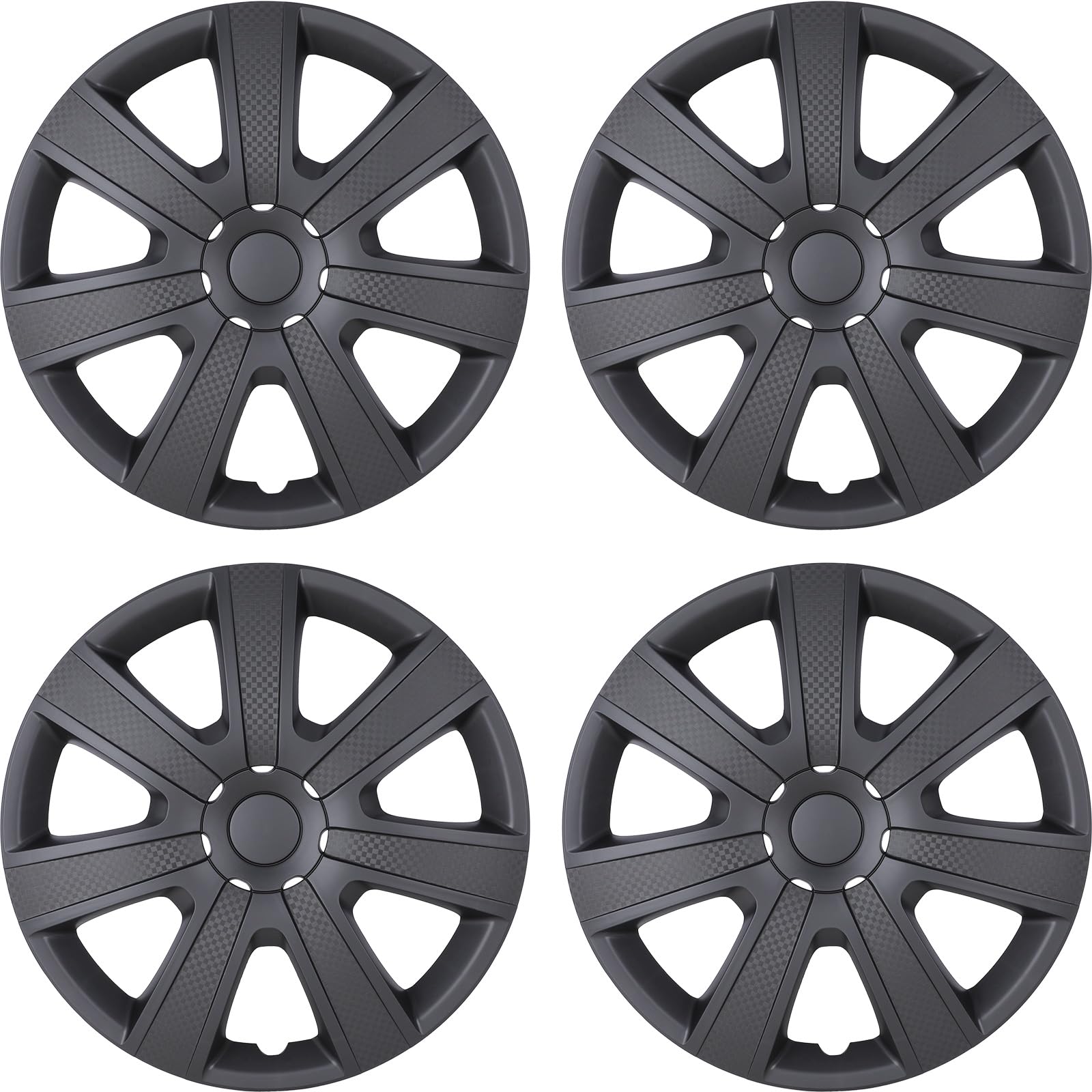 WOLFSTORM 15 Inch Wheel Hubcaps Cover,Snap-on Fashion Shape Replacement Rim Cover Hubcaps,Car SUV Wheel Hub Accessories, 4-Pack(Matte Black Texture)