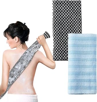 Exfoliating Shower Towel, Exfoliating Washcloth, Loofah Cloth 2/4PCS Exfoliating Towel, Men Or Women 2PCSBlack Grid+Blue Streak