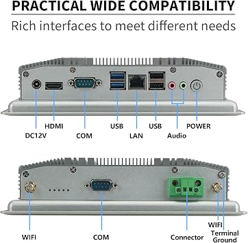 8 inch Capacitive Multi-Touchscreen Industrial Embedded Win-10 PC Monitor, IP65 Screen with 10 Points Touch Display, i5+RAM 4G+128G SSD, Integrated Phoenix2pin, HD-MI-Out & USB Ports