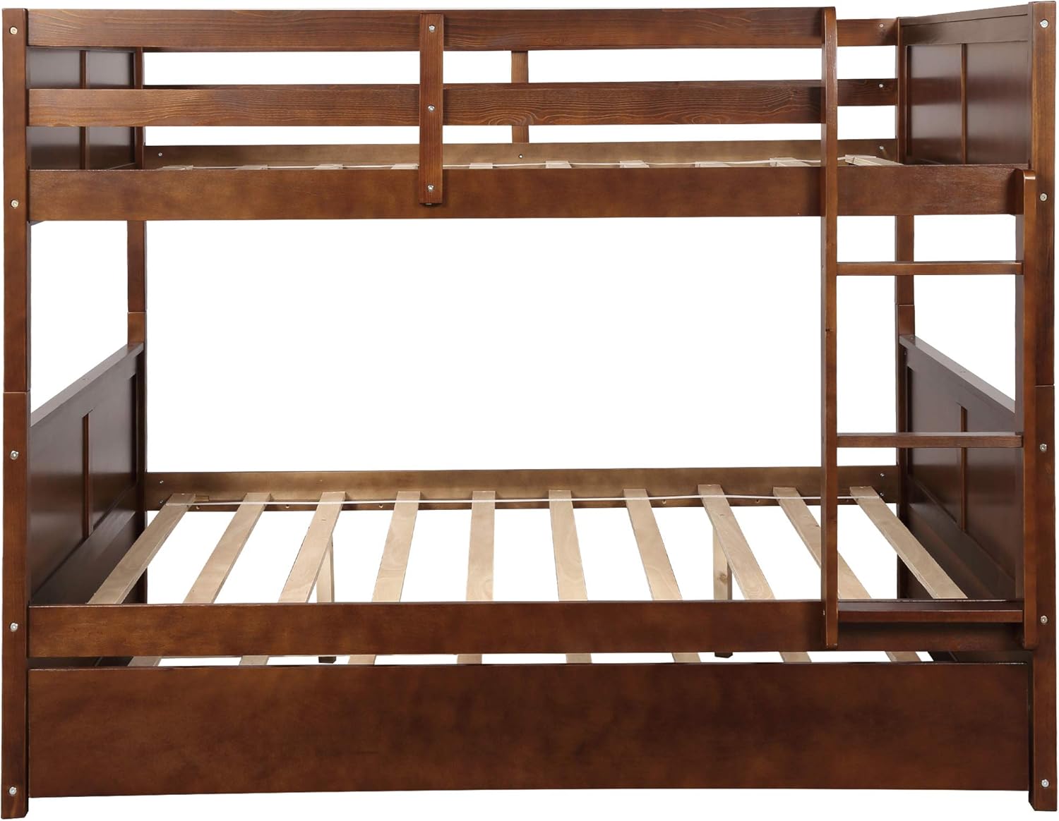 Harper & Bright Designs Stackable Bunk Bed Full Over Full Size Bunk with Twin Pull-Out Trundle,Sturdy Wood Full Over Bunk Bed Frame for 2, with Slats and Guardrails, No Box-Spring Needed