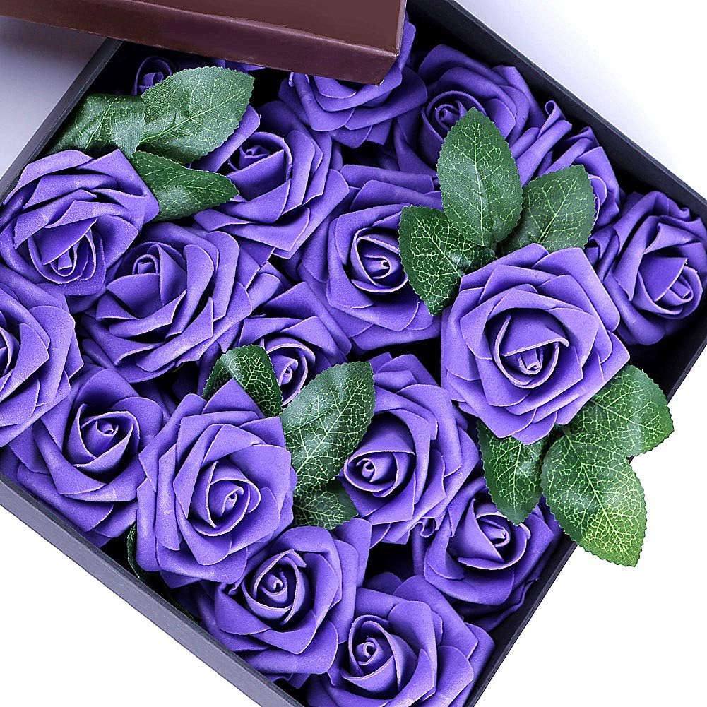 Egles Artificial Flower 20pcs Fake Flowers with Stems, Purple Rose for DIY Wedding Centerpieces Arrangements Birthday Home Party Bouquets Decor