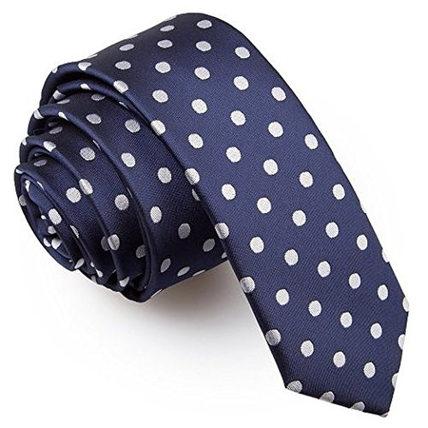 DQT Mens Polka Dot Skinny Tie – 5cm Slim Necktie for Wedding, Business & Formal Wear - Navy Blue