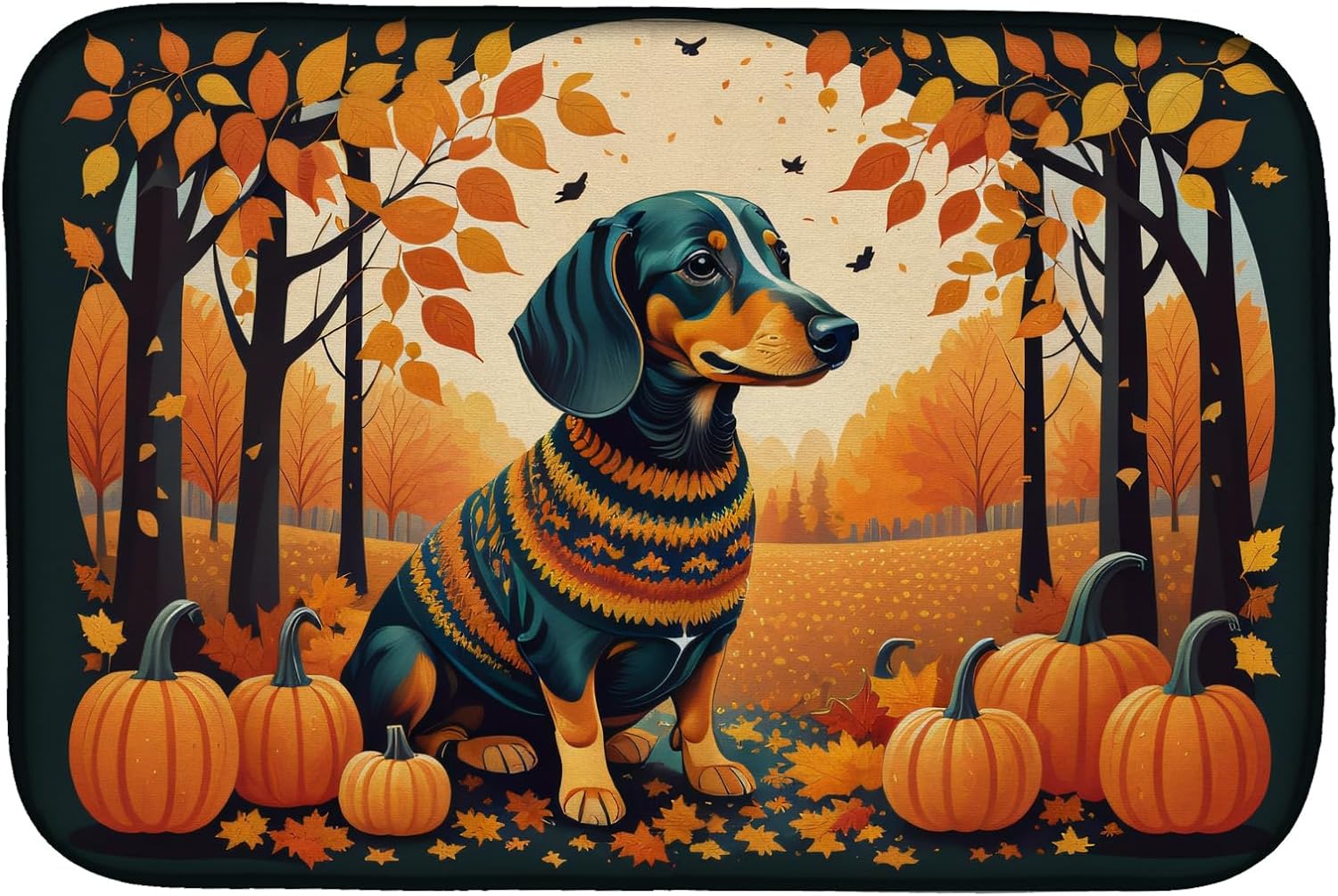 Caroline's Treasures DAC1042DDM Dachshund Fall Dish Drying Mat Absorbent Dish Drying Mat Pad for Kitchen Counter Dish Drainer Mat for Countertop, 14 x 21", Multicolor