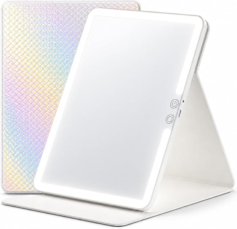 HUGOAI Travel Makeup Mirror with Lights, Rainbow, 11.9 inches